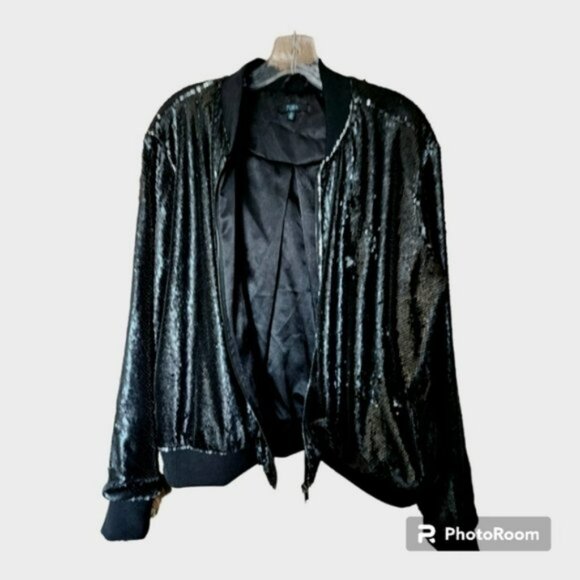 Rue+ Black Sequin Bomber Jacket size 1X EUC - Picture 3 of 13